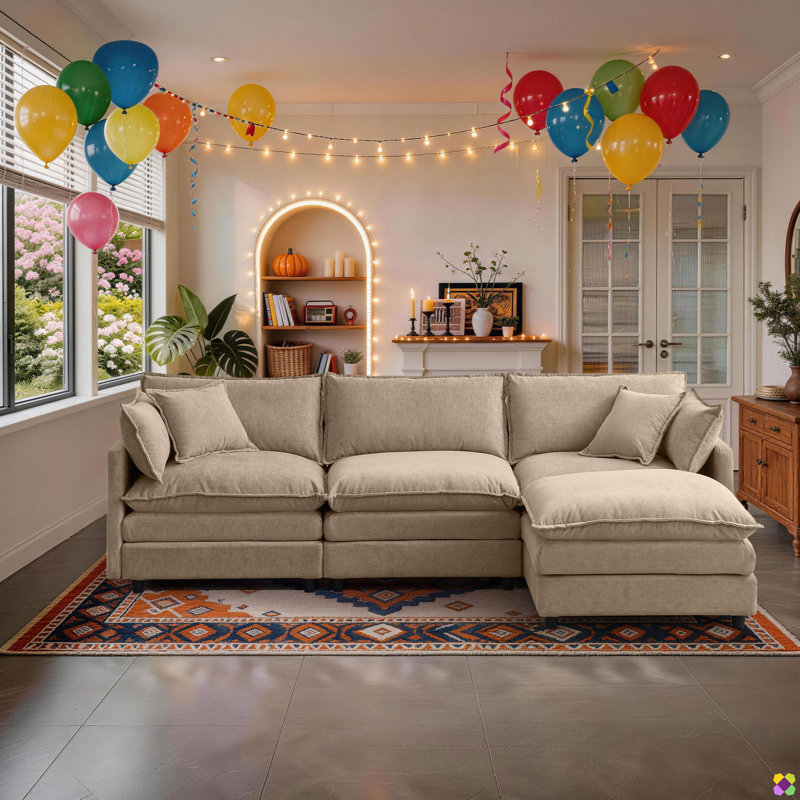 Aariketh 105"W Modular Chenille LAF RAF Sectional, Sofa Couch, 3 Seater, Coffee Chenille