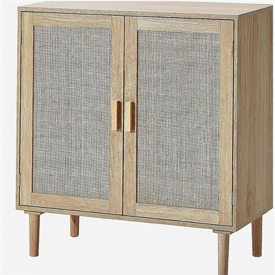 Armoire en rotin, armoire de rangement en rotin 31,5 pouces avec 2 portes magnétiques et tablettes réglables, armoire buffet pour le couloir, l'entrée, le salon ou la cuisine, naturel