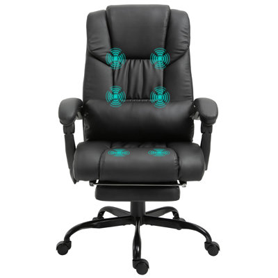 High Back Massage Office Chair With 6 Vibration Points, PU Leather Reclining Computer Chair, Ergonomic Office Chair With Footrest Adjustable Height And Remote, Black