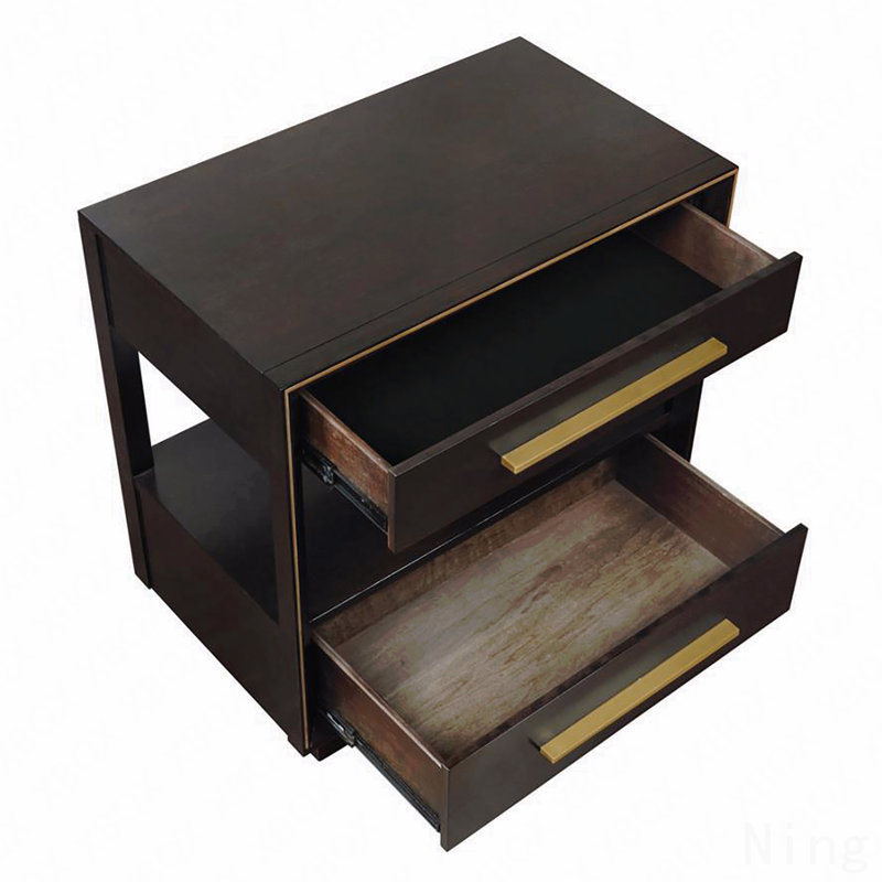 Table de chevet 2 tiroirs, Brun