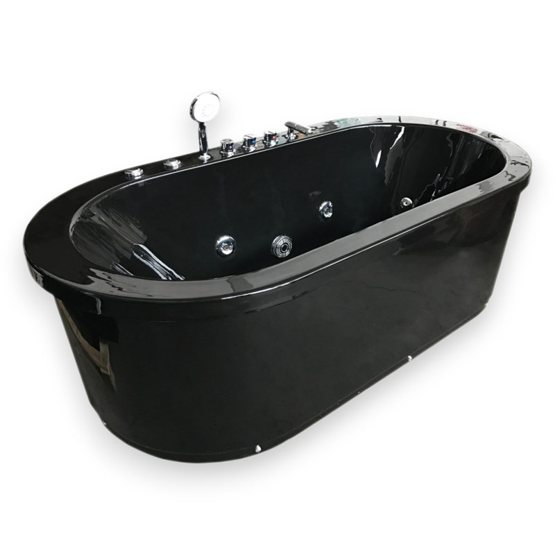Baignoire tourbillon autoportante noire de 73 po avec jets d'air et d'eau CANCUN