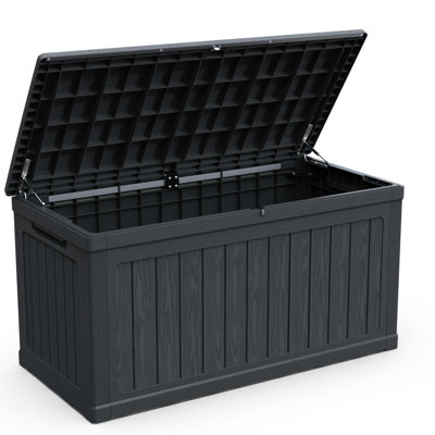 230-Gallon Waterproof Outdoor Deck Box With Lockable Lid, Dual-Wall Resin Construction, Heavy-Duty Storage For Patio Furniture, Cushions, Tools, And Pool Equipment.