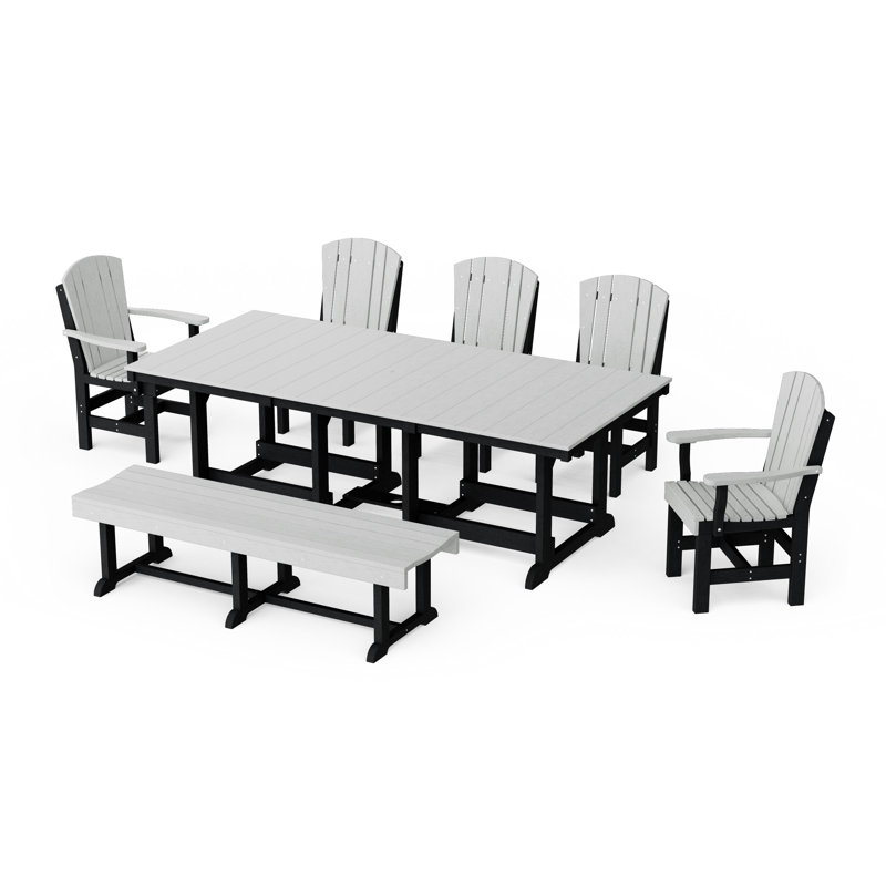Heritage 7-Piece Rectangular Dining Set With Bench, Light Gray