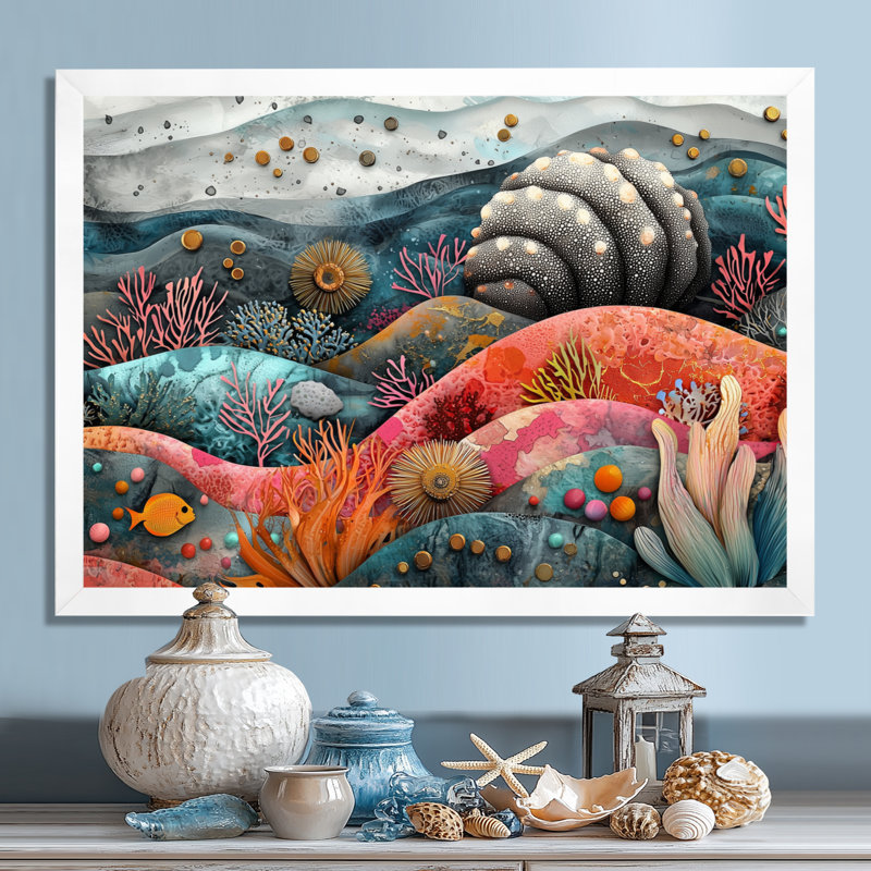 Hardman, aquarium abstrait, oursin et corail, horizon - oursin, art mural, Reproduction encadrée d'une seule photo, Blanc