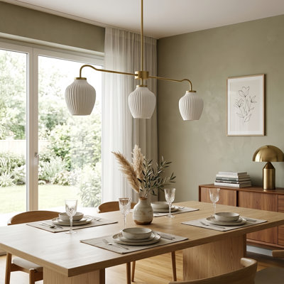 3-Light 36"W Gold Modern Linear Pendant with Frosted Glass Shades for Kitchen Island or Dining Room