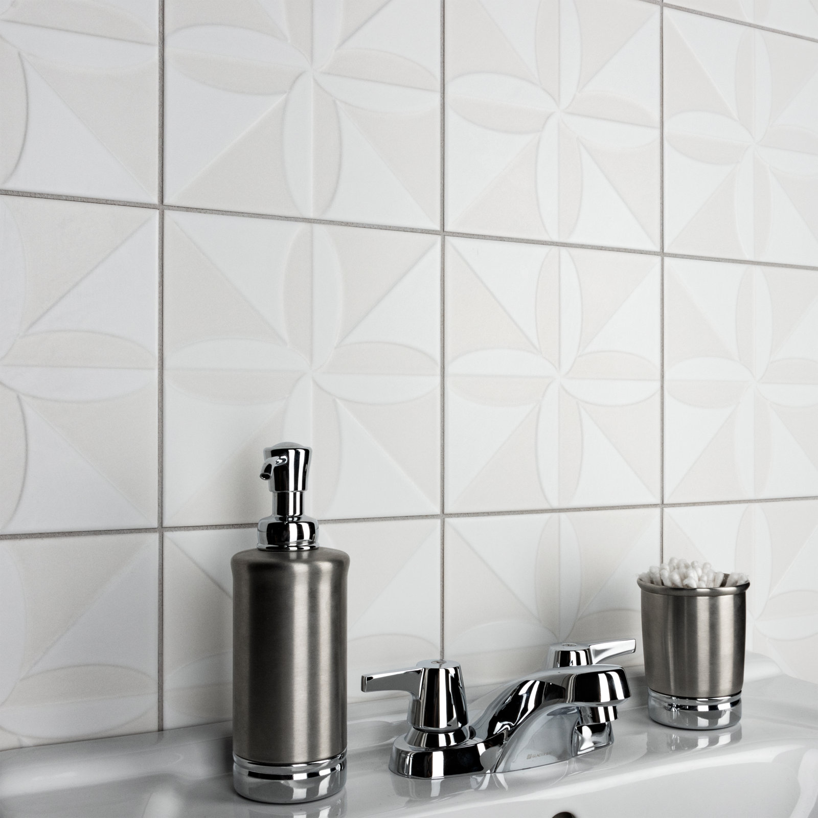 Triplex Series 8" x 8" Ceramic Patterned Wall Tile, White