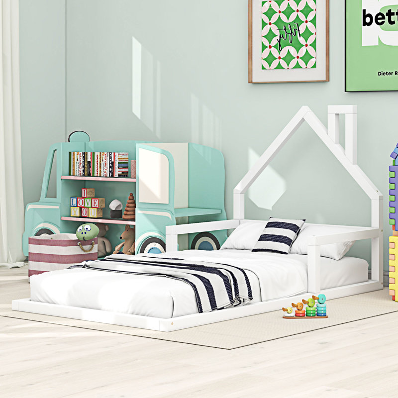 Lit en bois avec tête de lit en bois, Lit simple, White