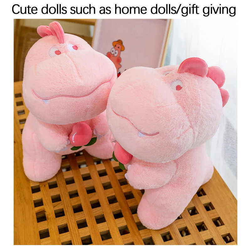 Mignon peluche dinosaure, peluche douce mangeant une poupée de dinosaure melon pour les enfants, Rose