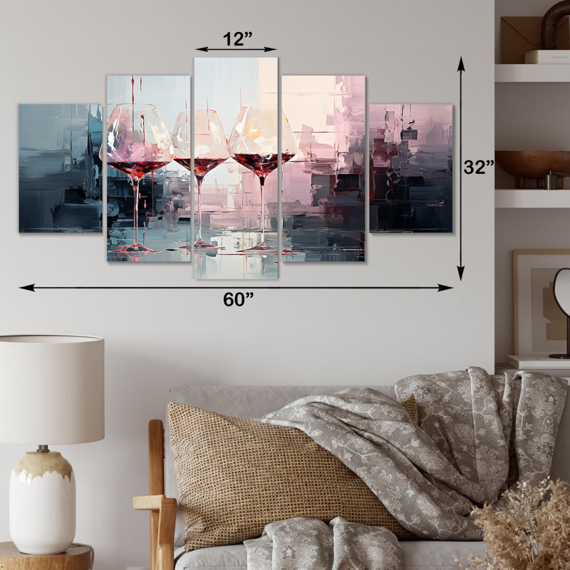  «Wine Glasses Deep Collage - Wine Multipanel Wall Art, ensemble