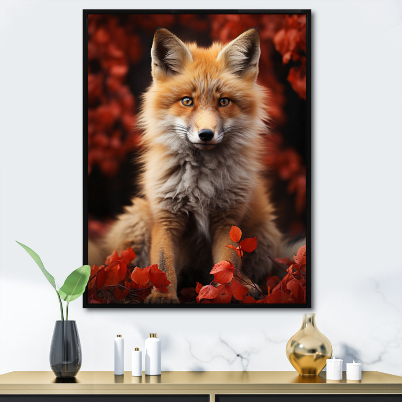 Portrait de renard en automne II - animaux, art mural sur toile, H 32 po x l 24 po x P 1 po, Cadre flottant noir