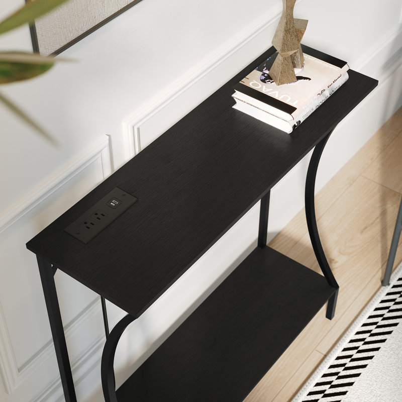 Console étroite de 75 cm avec prises électriques, à placer derrière un canapé ou dans une entrée., Black, 2