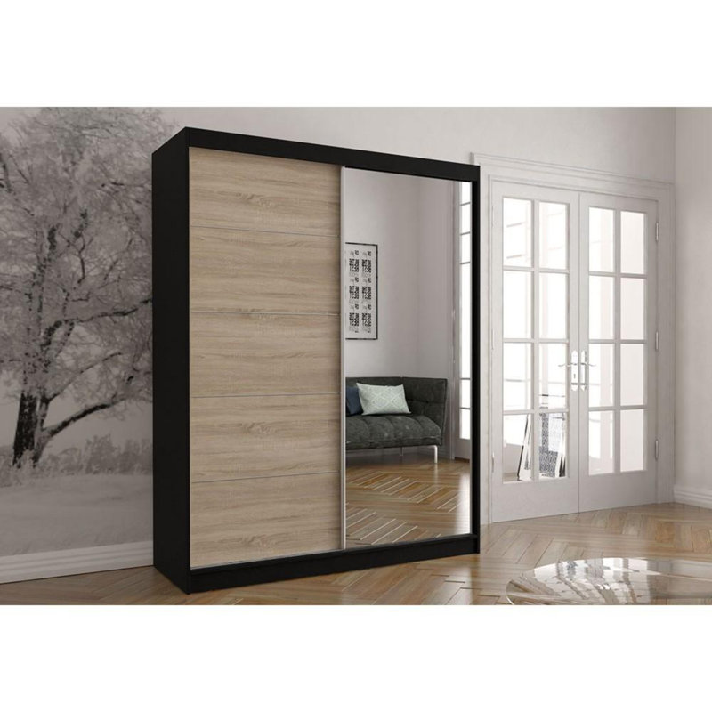Fackler 2 Door Manufactured Wood Wardrobe, Black/Oak