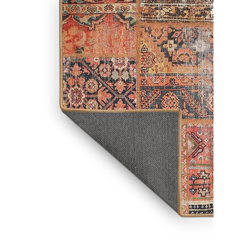 Tapis contemporain orange / brun / rouge, Rectangle 5 pi x 7 pi