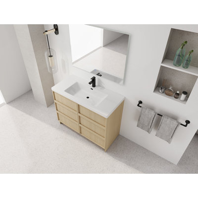 Meuble-lavabo autoportant avec lavabo en résine, portes d'armoire à fermeture en douceur