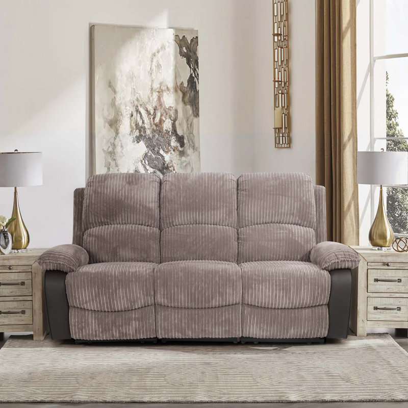 3 Seater Asbridge Fabric Reclining Sofa, Grey Corduroy