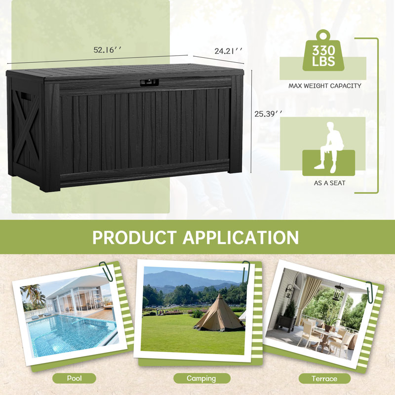 Furmax 120 Gallons Water Resistant Plastic Lockable Deck Storage Box, Black