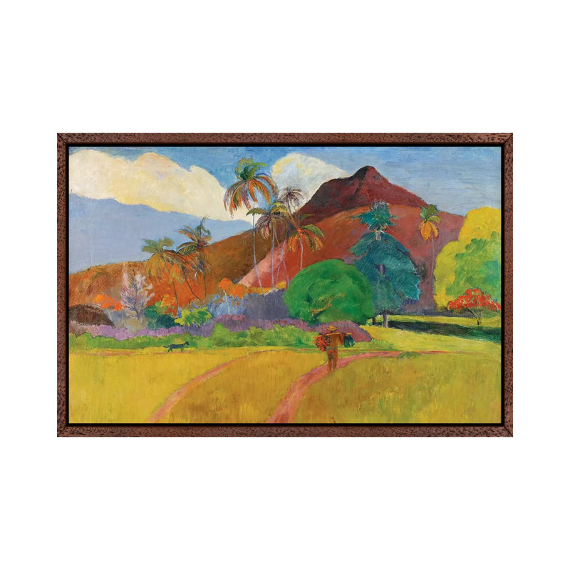 Tahitian Landscape, 1891 by Paul Gauguin - Painting on Canvas, Classic Brown Wood Framed, 66.04cm H x 101.6cm W x 3.81cm D