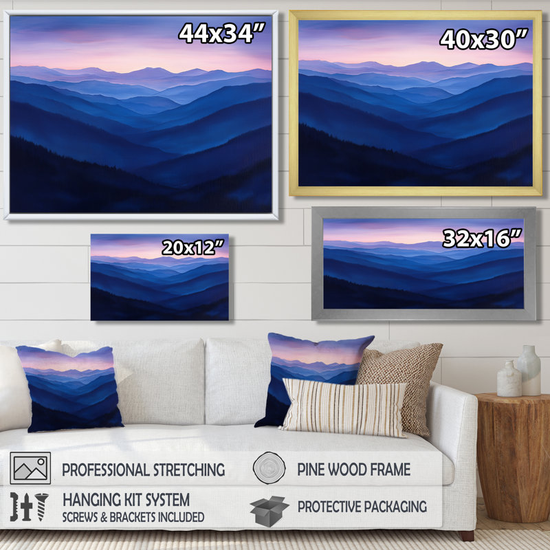 Glendia lavande, montagnes au crépuscule I - montagnes, art mural, H 16 po x l 32 po, Picture Framed Print, Noir