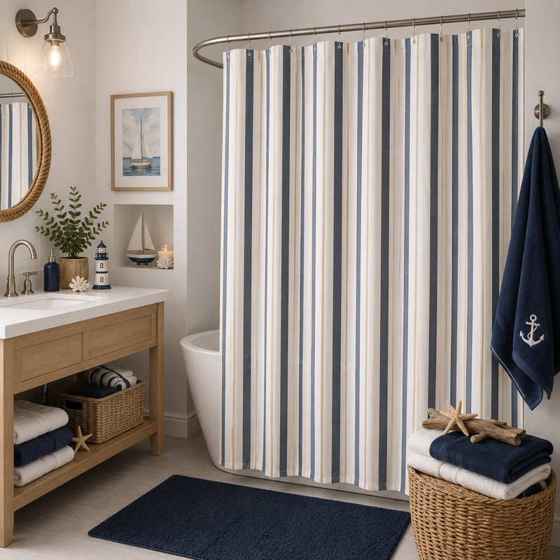 Rideau de douche Classic Stripe, Bleu