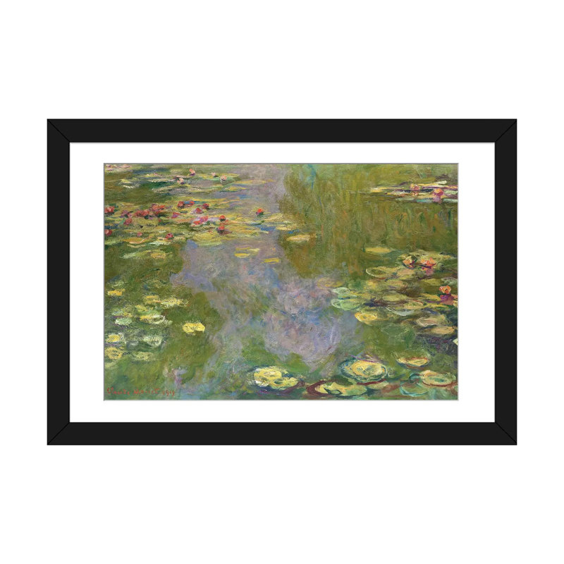 «Water Lilies, 1919», reproduction par Claude Monet sur toile tendue, Blanc, Papier d'art encadré noir