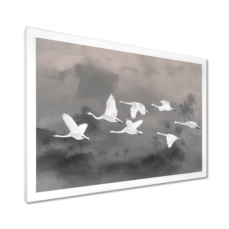 Blanc, cygnes émigrants vers la baie de Chesapeake, Cadre photo unique, H 24 po x l 32 po, Blanc