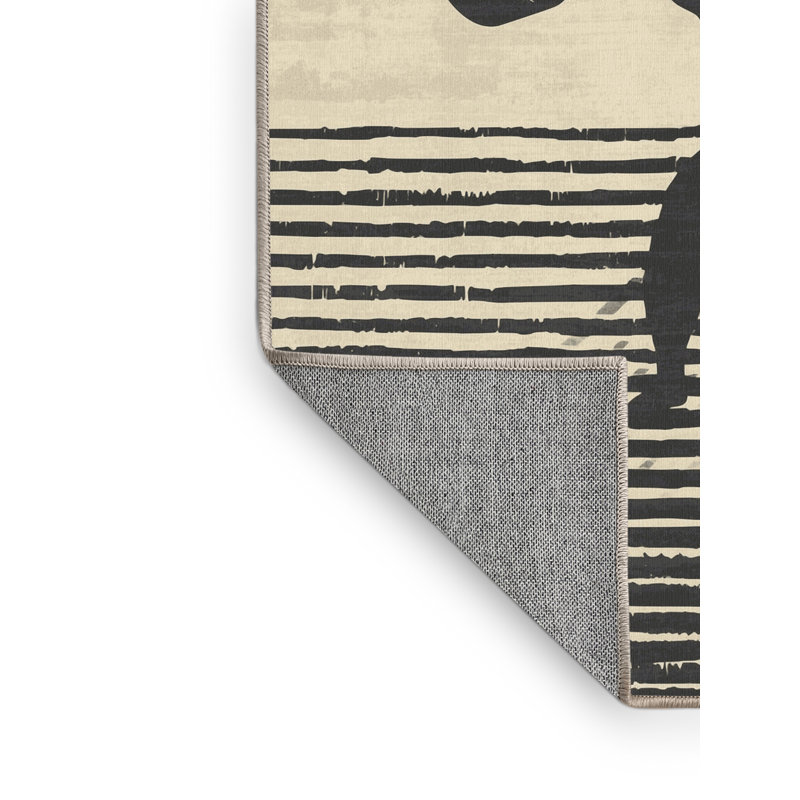 Machine Washable Rayan Powerlifting Deadlift Nautical Striped Rug in Beige – Beige Binding, 2x5