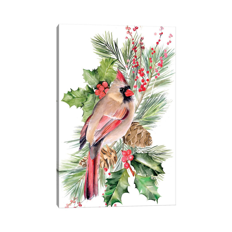 Cardinal Holly Christmas Collection B by Jennifer Paxton Parker - Wrapped Canvas Gallery-Wrapped Canvas Giclée