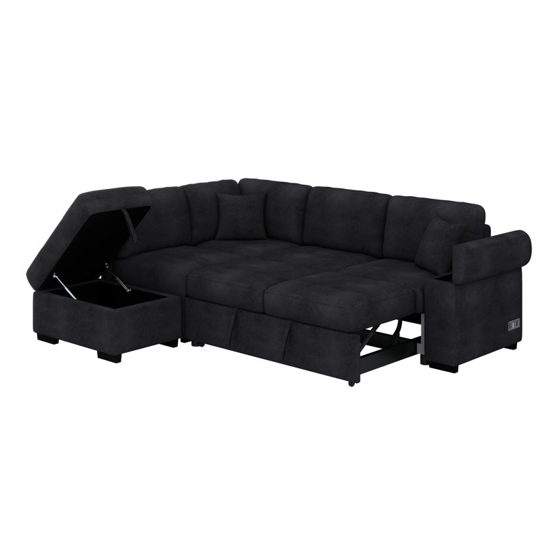 Canapé d'angle modulaire convertible en L, Noir