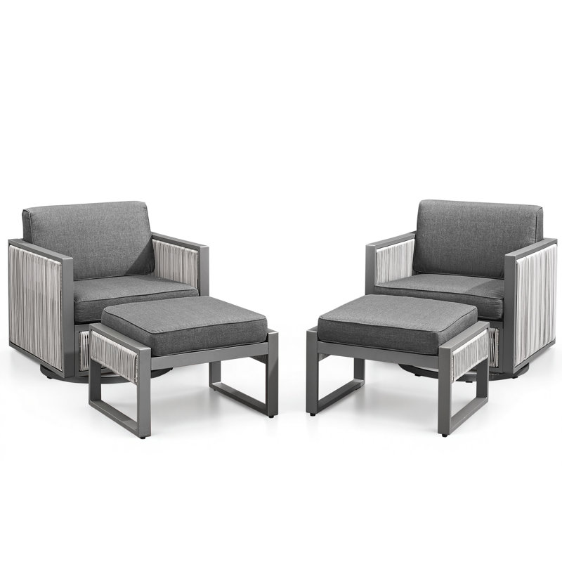 Fauteuils oscillants d'extérieur avec repose-pieds et coussins Trinie, Gris foncé