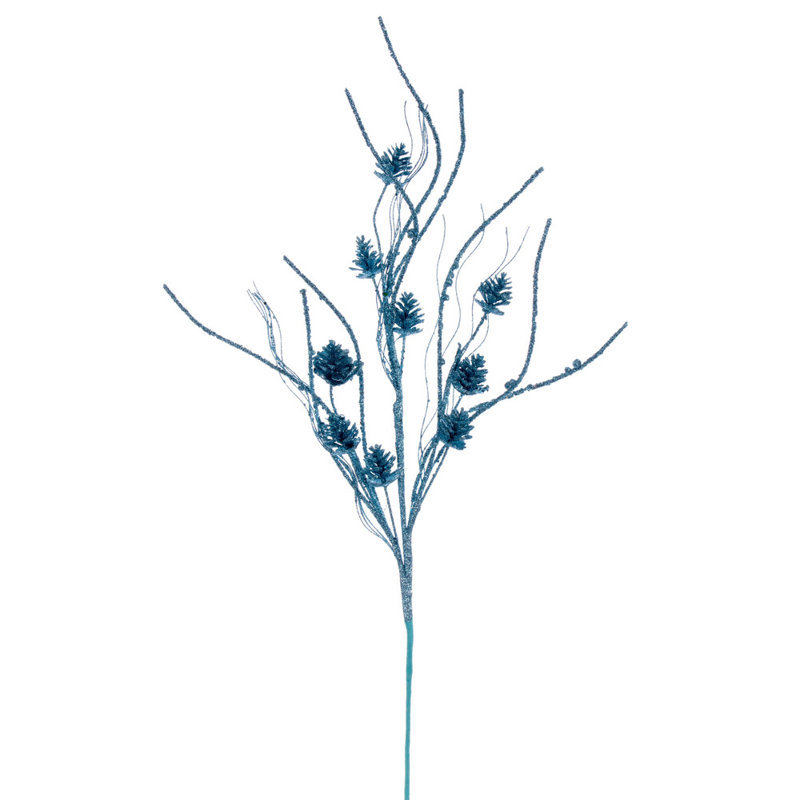 32" Mini Pinecone Twig Glitter Spray, 6 per bag., Baby Blue