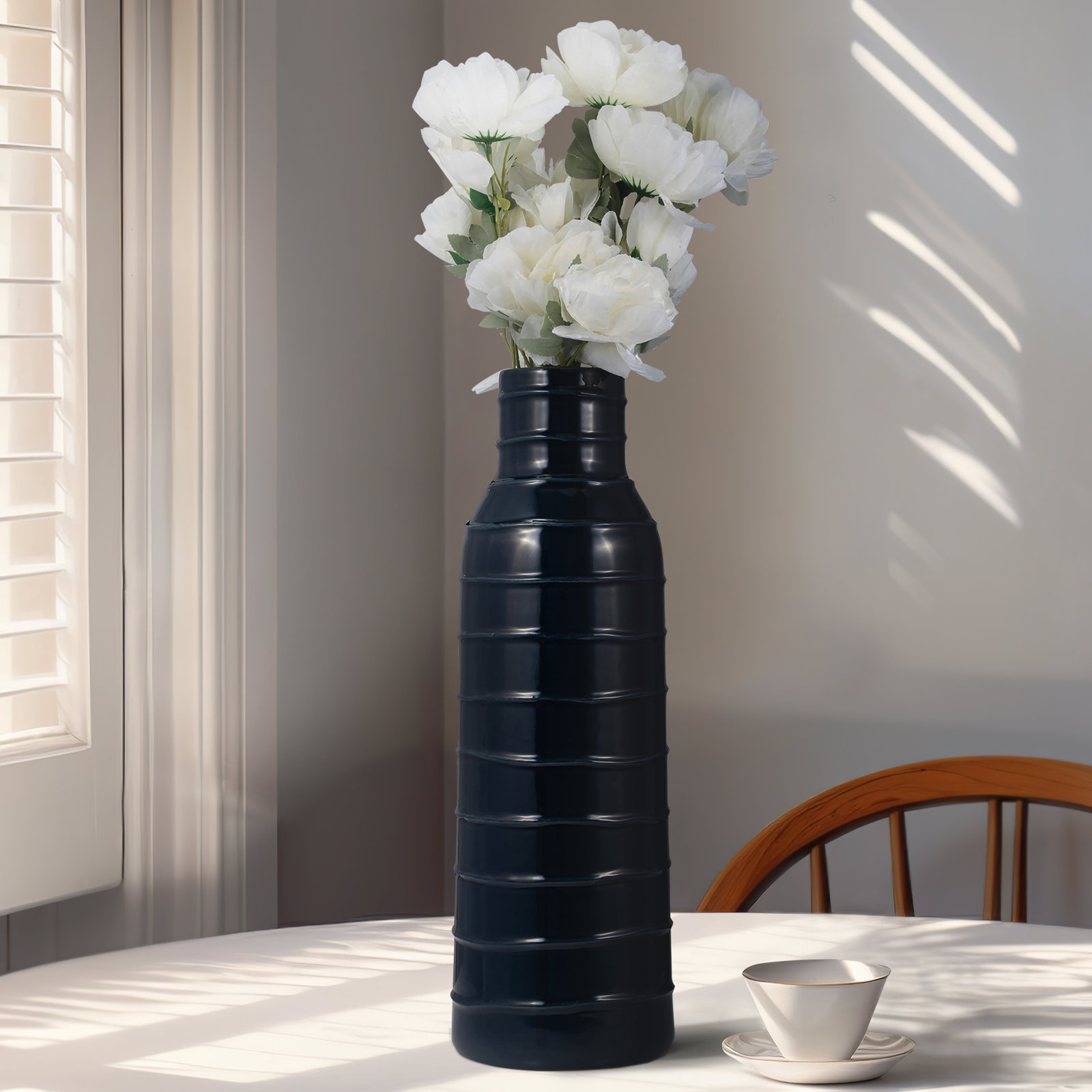 Rachael Ceramic Table Vase, 20" H x 7" W x 7" D, Navy