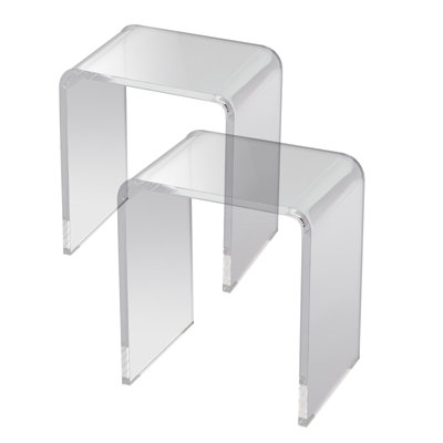 Side Table 9.3"W x 8.2"D x 6.4"H Acrylic Transparent Tempered Glass Top Clear Acrylic Design