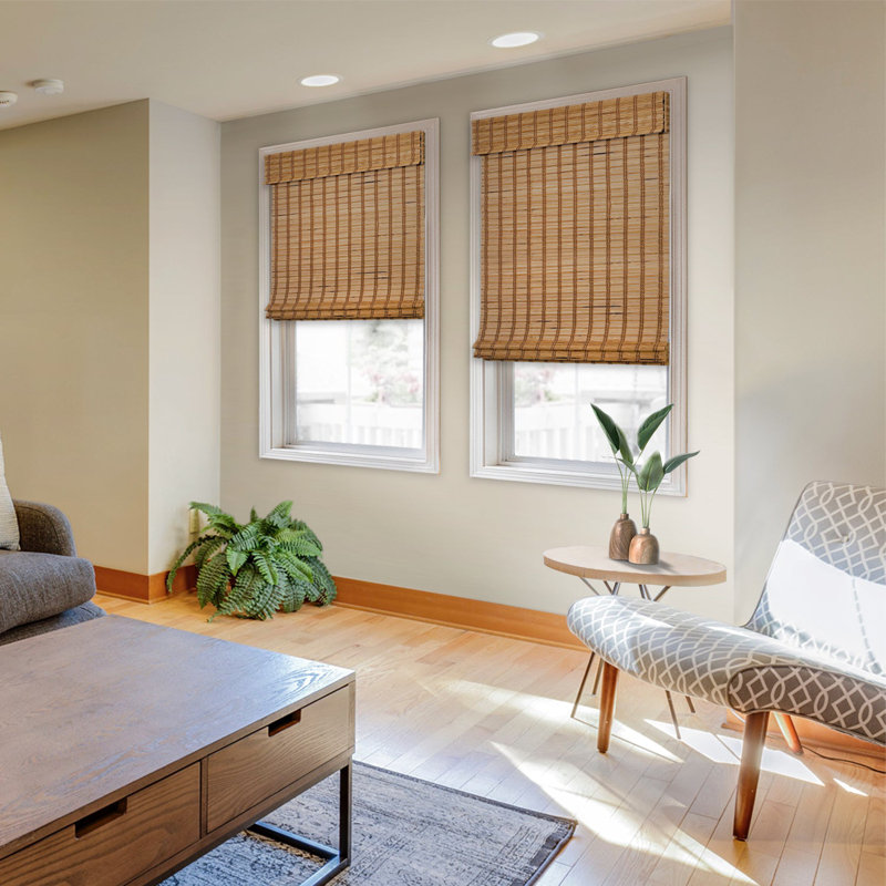 Natural Woven Light Filtering Cordless Bamboo Roman Shades, 50.5"W x 72"L