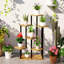 Outsunny 5 Tier Plant Stand, Tall Steel Wood Plant Shelf, Carbonised Finish