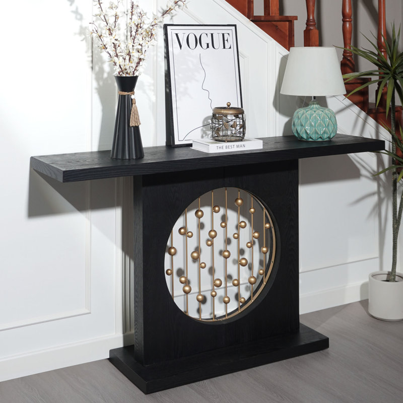 Console moderne avec accents dorés, table de vestibule décorative, canapé étroit pour l'entrée, salon, couloir