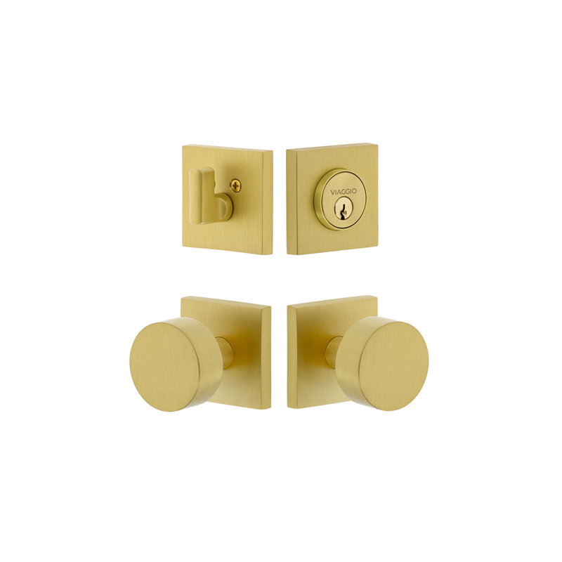 Viaggio Quadrato Rosette Complete Entry Set with Circolo Knob, Satin Brass, 2.375"