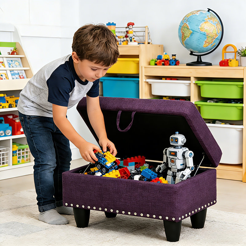 Repose-pieds en lin durable avec garniture cloutée et pieds robustes