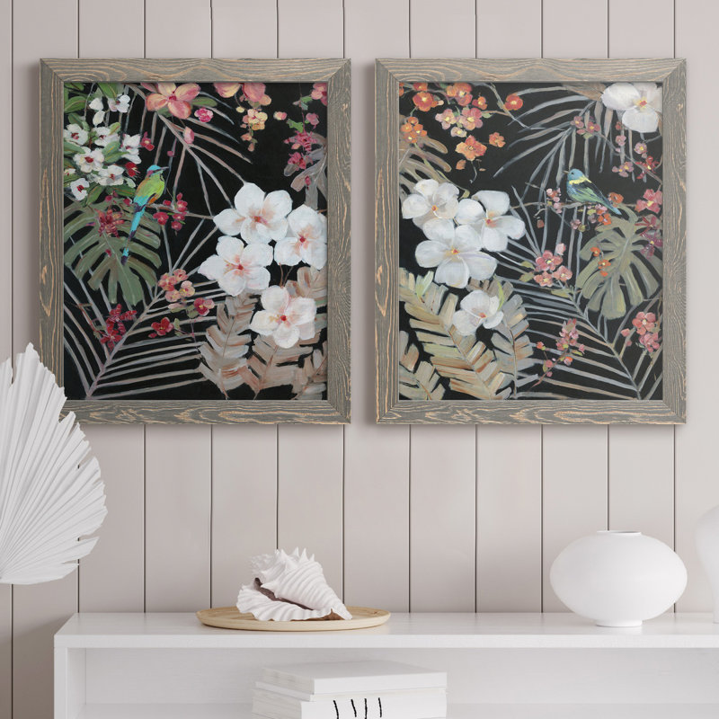 Tropical Midnight I - ensemble de 2 reproductions d'art, H 24 po x l 36 po x P 1,5 po, Toile avec cadre gris, Pas de tapis