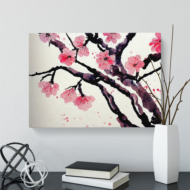 Cherry Blossom Flower Watercolour Vol.1 - Wrapped Canvas Painting, 40cm H x 60cm W x 3cm D