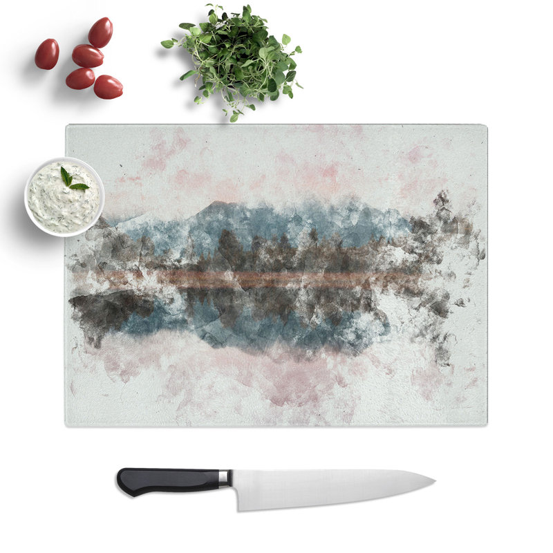 Tempered Glass Reflection of the Mountains Chopping Board, 28.5 cm x 39 cm