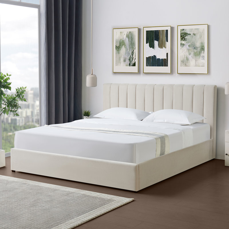 Evelynne Fabric Ottoman Bed Frame with Storage - , Beige, Super King (6')