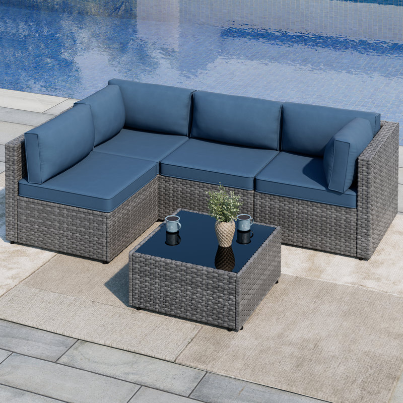 Ensemble de conversation d'extérieur pour 4 personnes avec coussins 4 personnes, Marine, Argent