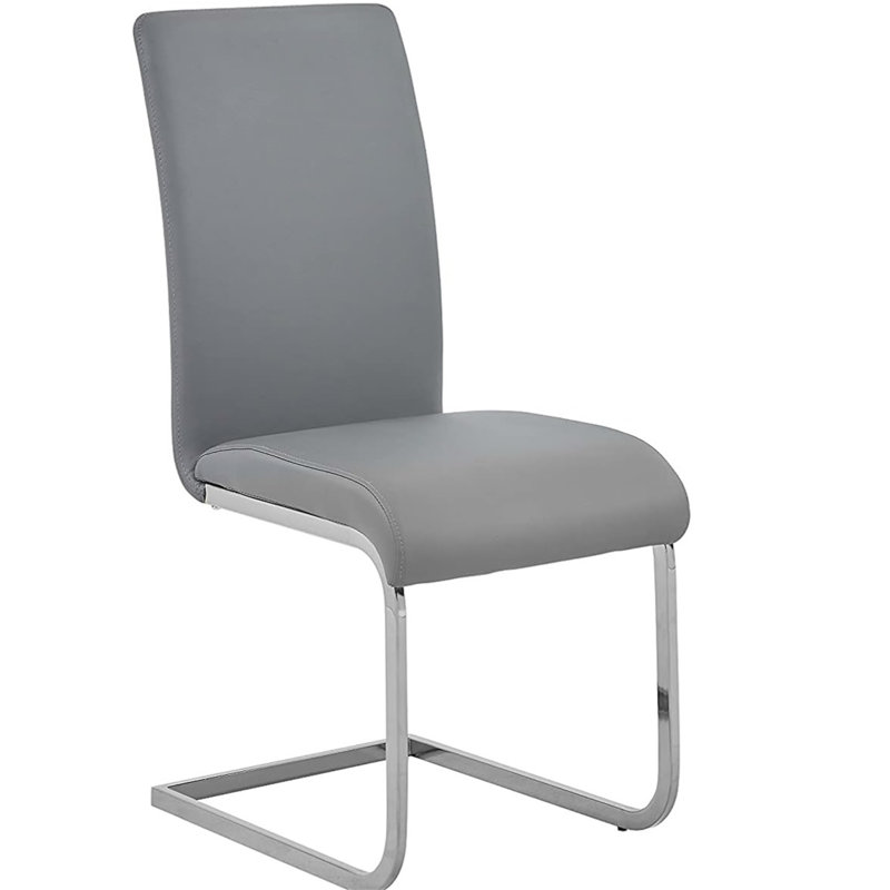 Chaises de salle à manger Parson en similicuir avec structure en acier inoxydable, Gris + argent, Gray+Silver