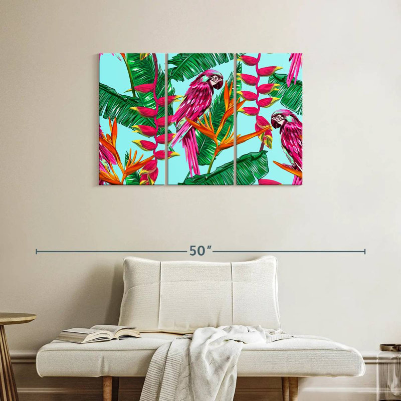 Brampt, plantes tropicales et oiseaux exotiques, H 24 po x l 38 po