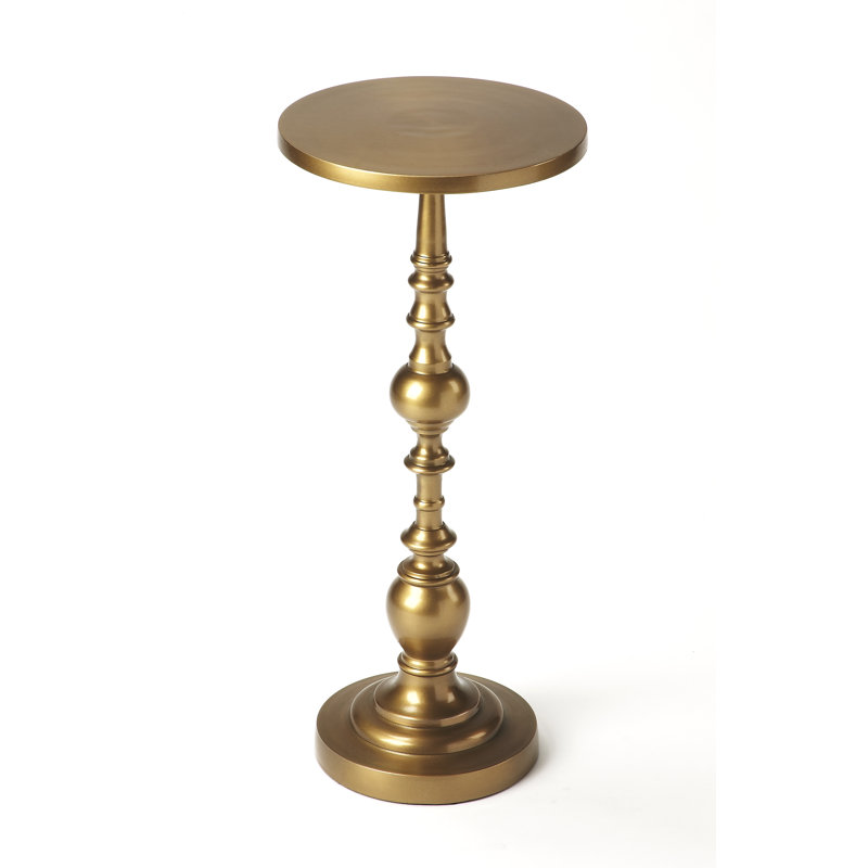 Darien Round Pedestal 10"W Side Table, Antique Gold