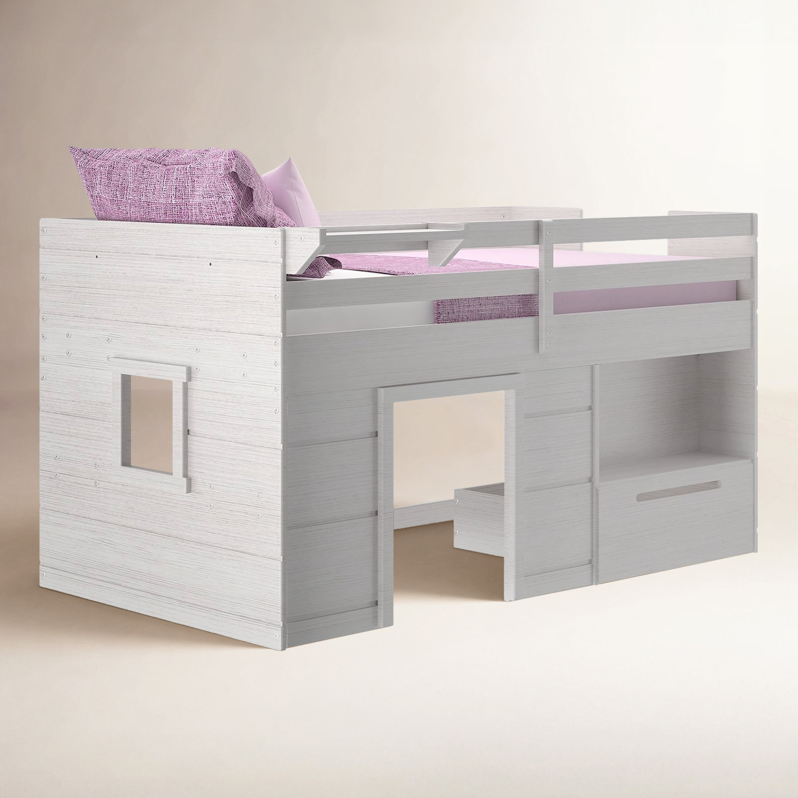 Purdy Hill Twin Loft Bed with Drawers, White Wash