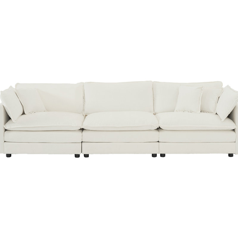 Elegant 3 Couch - Mid-Century Modern In Chenille For Living Room Furniture, White With 2 Armrest Pillows And 3 Toss