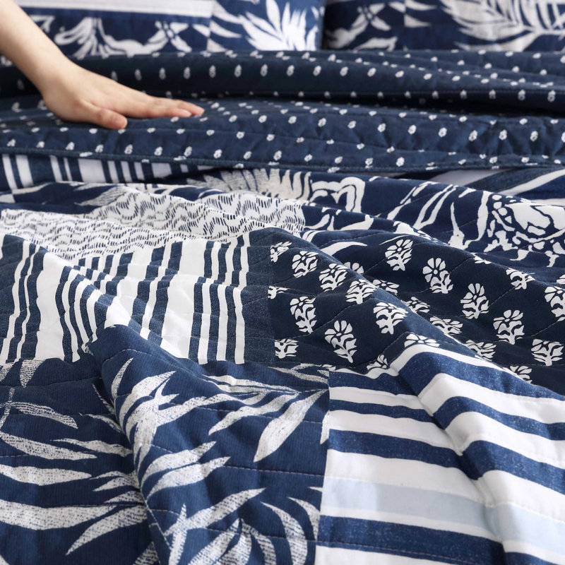 Nautica Avalon Patchwork Cotton Reversible Navy Quilt Set, Twin