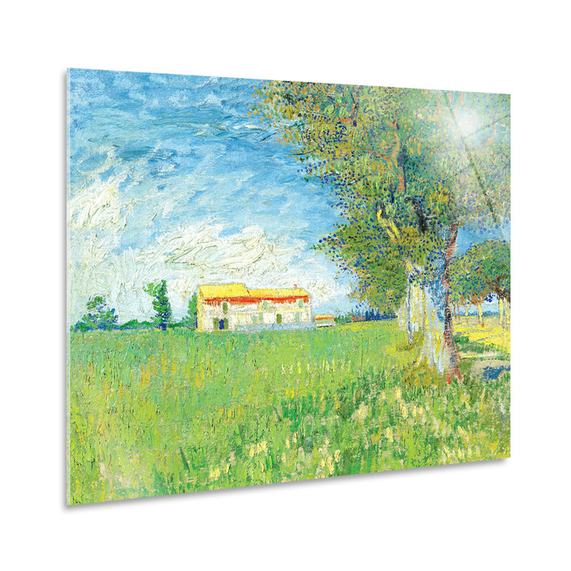 Farm in the Grain by Vincent Van Gogh - Unframed Painting on Glass, 65cm H x 95cm W