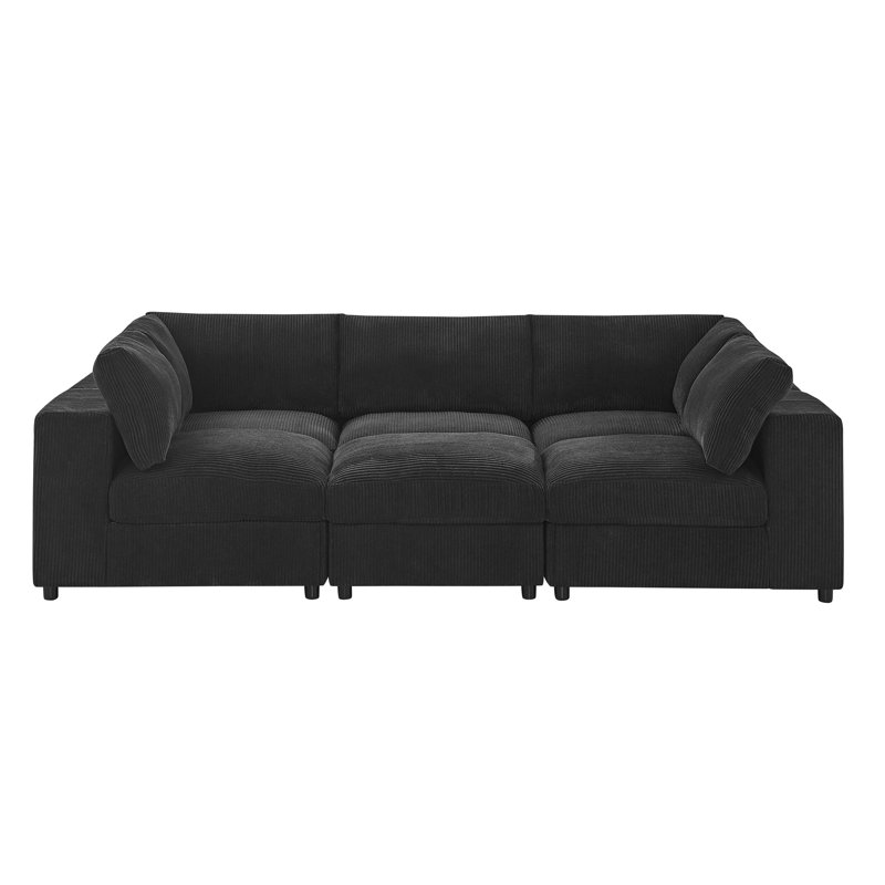 Corduroy Reversible Modular Sectional, 33" H x 104" W x 122" D, Black Corduroy